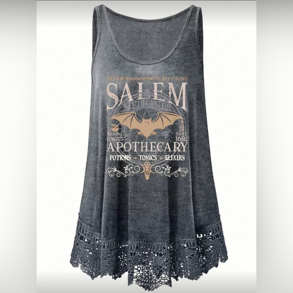 Salem Apothecary Graphic Tank Dress in Charcoal & Beige